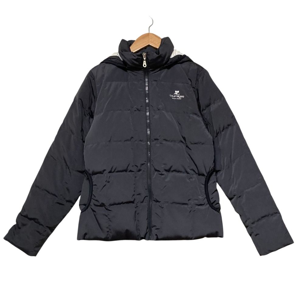 美品 courreges クレージュ フーデッドダウンジャケット サイズ38 ブラック レディース 古着 中古 USED