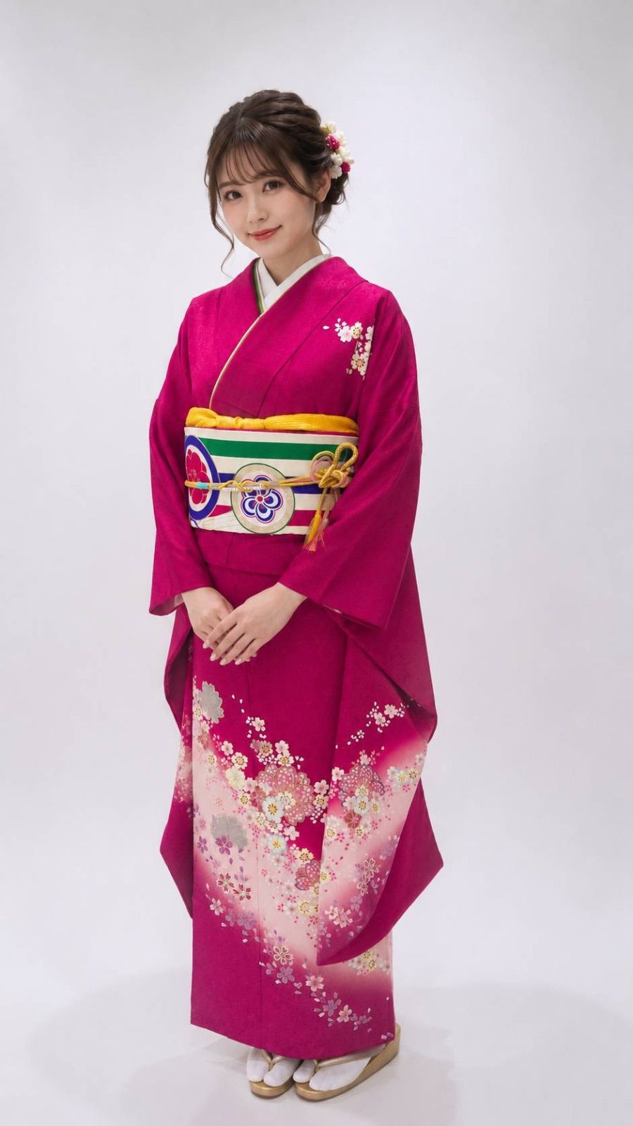未使用品　正絹振袖フルセット　古典柄　華やかな花柄　成人式に 成人式の主役級】正絹 振袖フルセット 成人式 ピンク 桜柄 古典柄