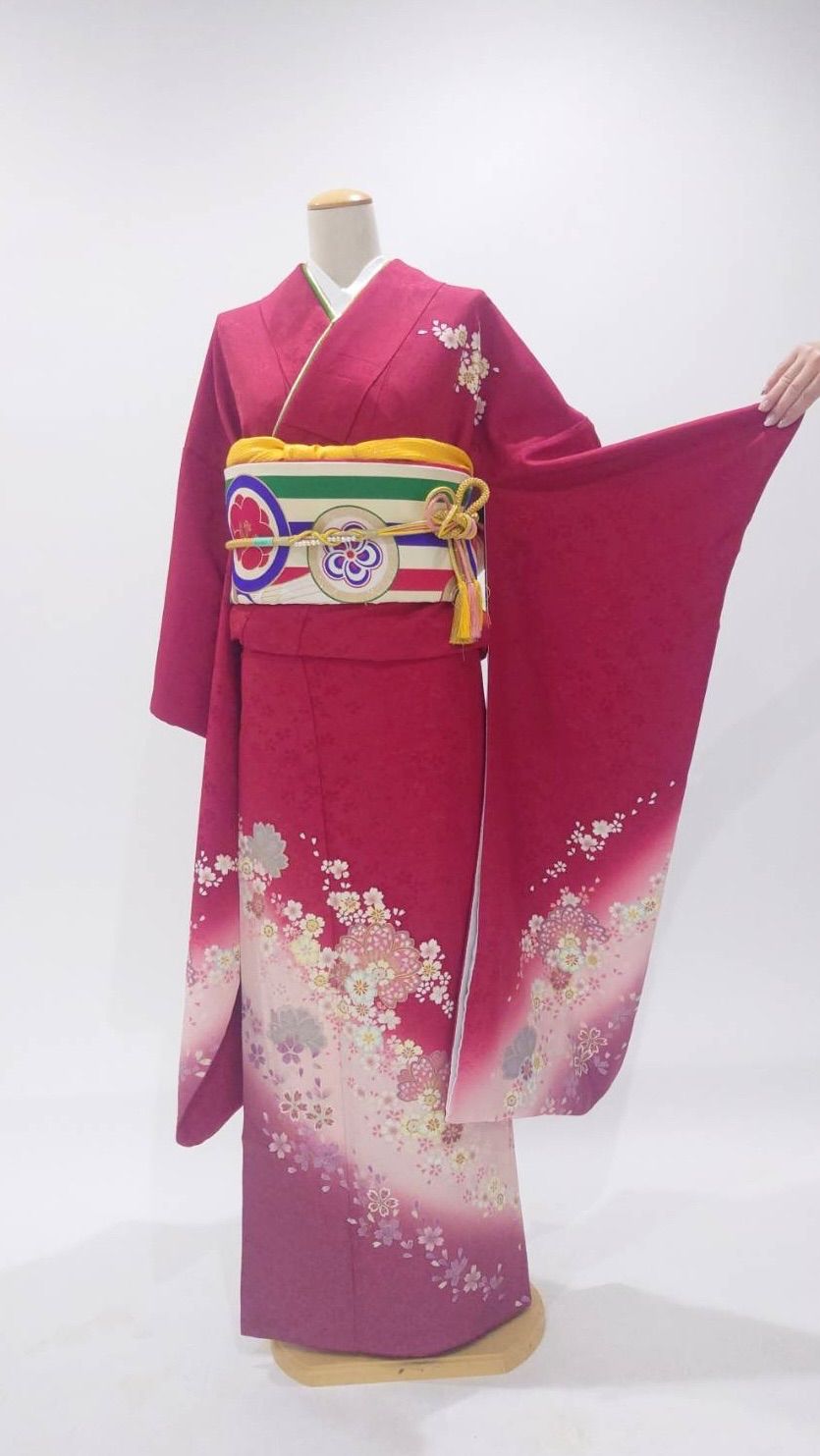 成人式の主役級】正絹 振袖フルセット 成人式 ピンク 桜柄 古典柄