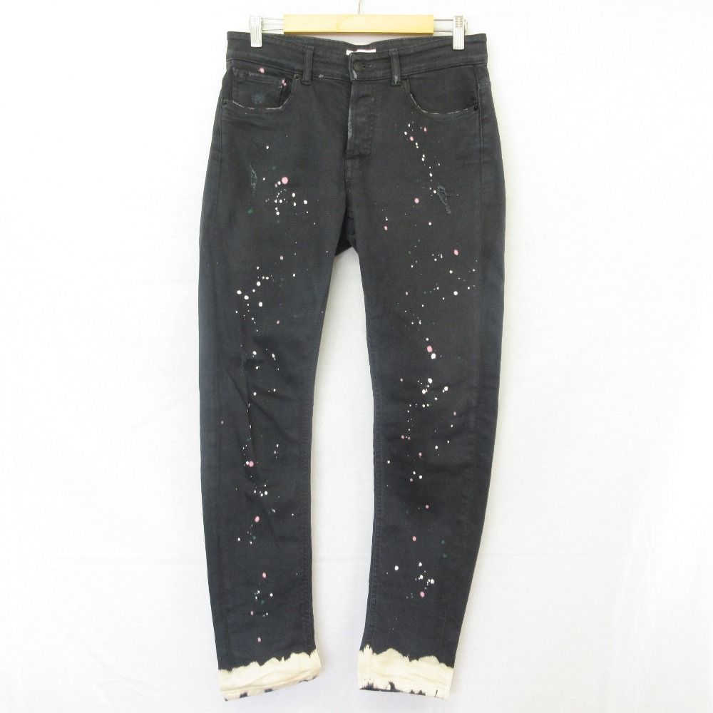 良品 PMDS PREMIUM MOOD DENIM SUPERIOR ピーエムディーエス ペイント加工 ボタンフライ デニムパンツ ジーンズ W28 グレー系 メンズ 古着 中古 USED