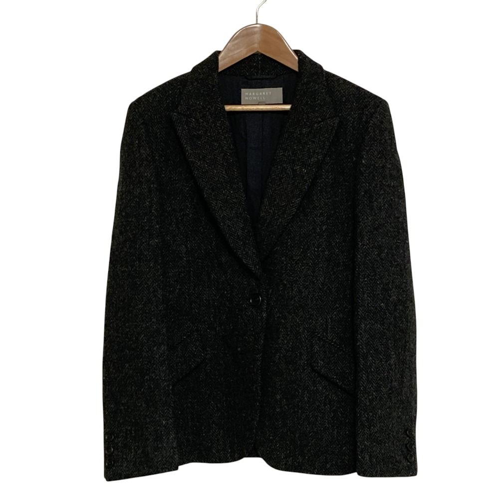 美品 MARGARET HOWELL マーガレットハウエル ハリスツイード ヘリンボーン テーラードジャケット サイズ3 ブラック レディース 古着 中古 USED