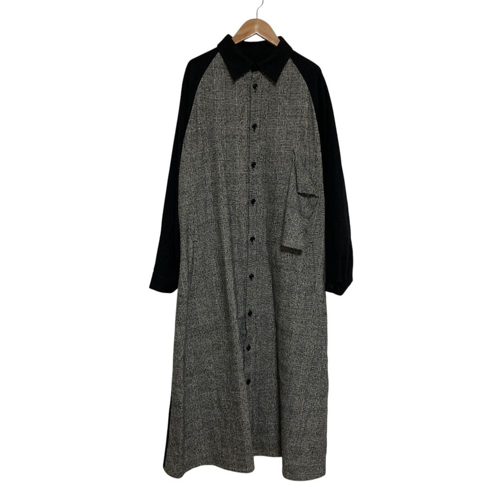 良品 24-25AW Y's Yohji Yamamoto ワイズ ヨウジヤマモト グレンチェック ロングシャツドレス ワンピース サイズ2 ブラック グレー レディース 古着 中古 USED