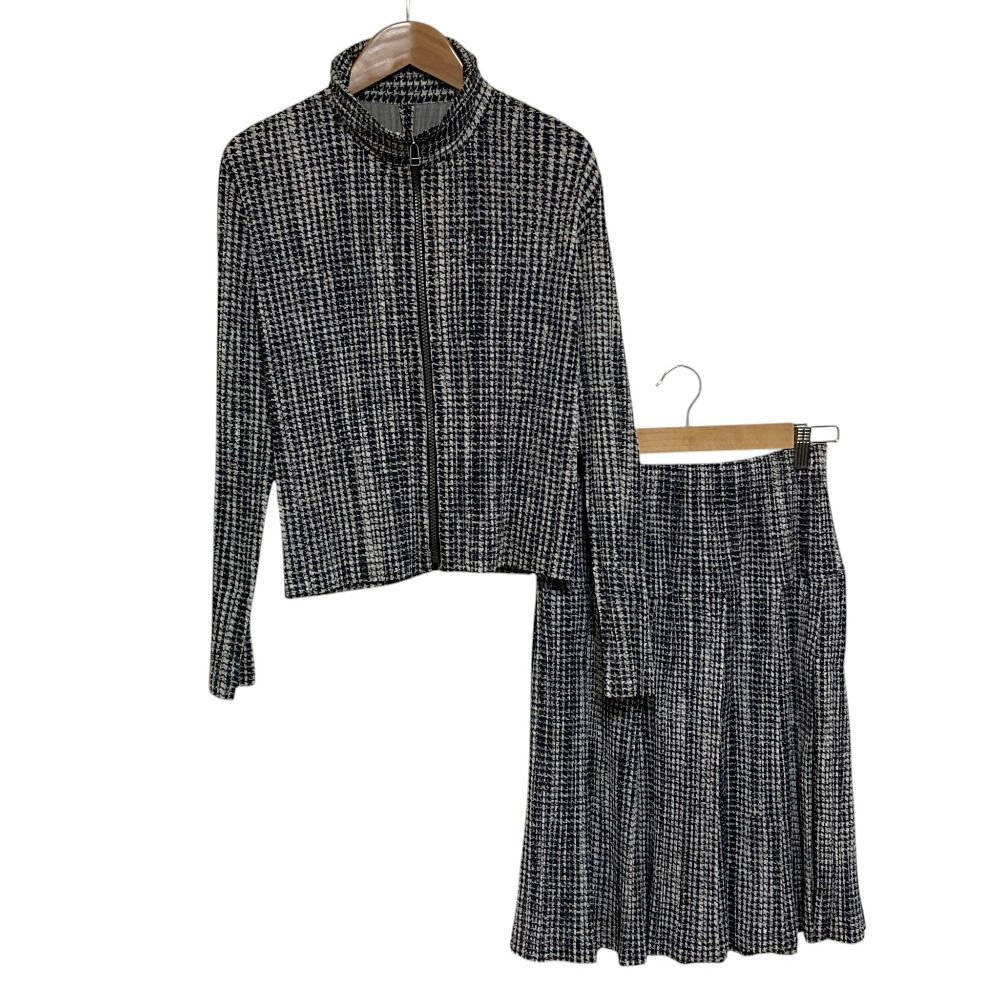 美品 PLEATS PLEASE プリーツプリーズ プリーツスカート ジップアップジャケット セットアップ PP73-JG704 PP73-JC702 サイズ3 グレー レディース 古着 中古 USED