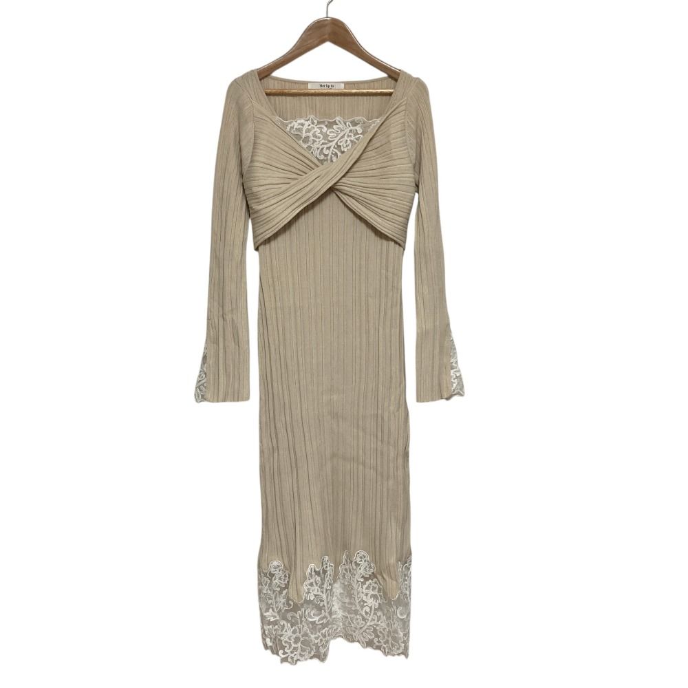 美品 Herlipto ハーリップトゥ Lilou Lace Hem Knit Dress ワンピース サイズS ベージュ レディース 古着 中古 USED 8,878円