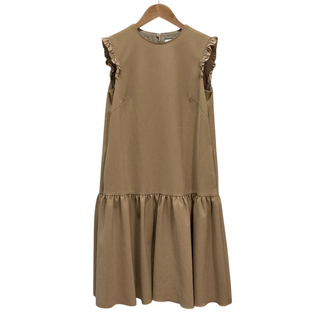 美品 FOXEY NEW YORK COLLECTION フォクシーニューヨーク コレクション グログランリボン ギャザーフリルワンピース 37563 ベージュ レディース 古着 中古 USED