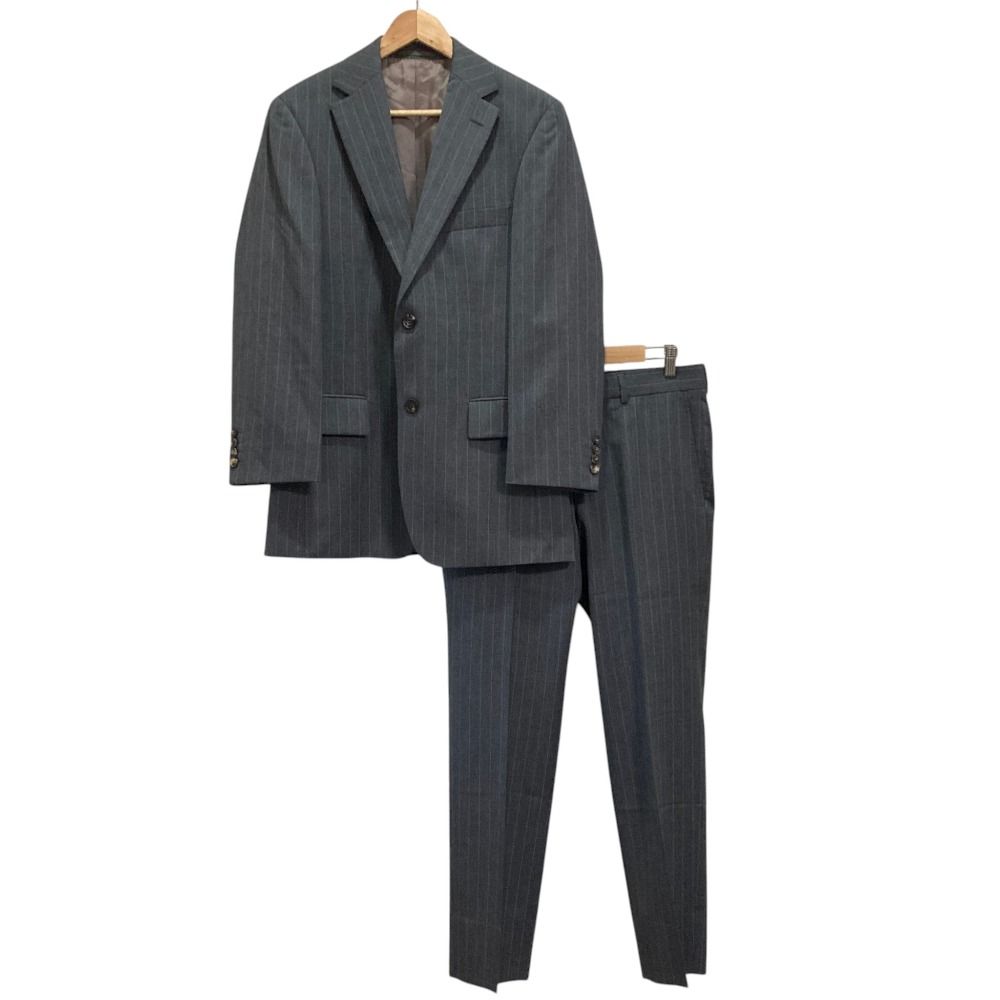 美品 HUGO BOSS ヒューゴボス ピンストライプ テーラードジャケット スラックスパンツ スーツ サイズ44 グレー メンズ 古着 中古 USED