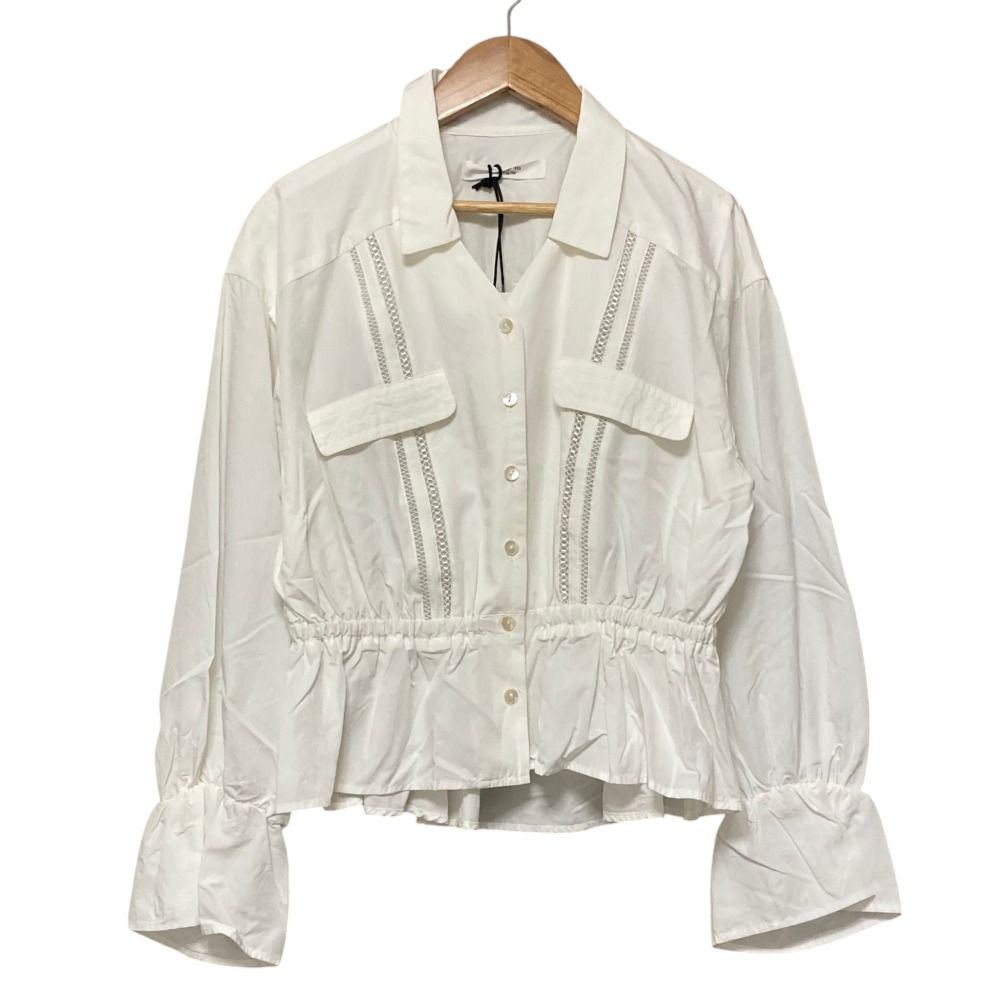 良品 Her lip to ハーリップトゥ Lace Trimming Cotton Blouse ロングスリーブ ペプラムブラウス シャツ F ホワイト レディース 古着 中古 USED