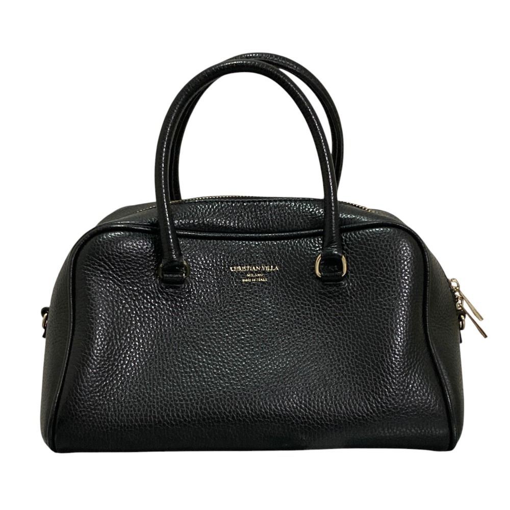 美品 CHRISTIAN VILLA クリスチャンヴィラ レザー 2WAY ボストンバッグ ショルダーバッグ ブラック レディース 古着 中古 USED
