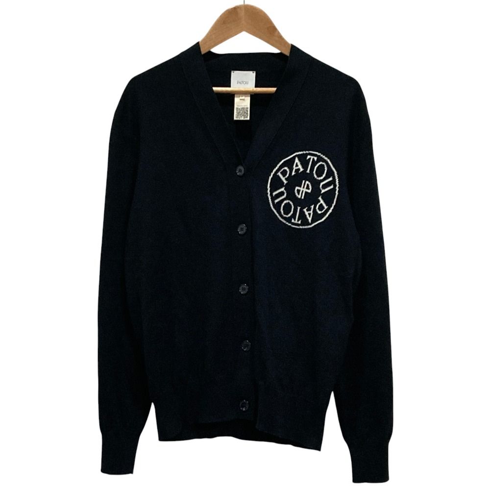 美品 24AW Patou パトゥ インターシャロゴ ニットカーディガン S ブラック レディース 古着 中古 USED