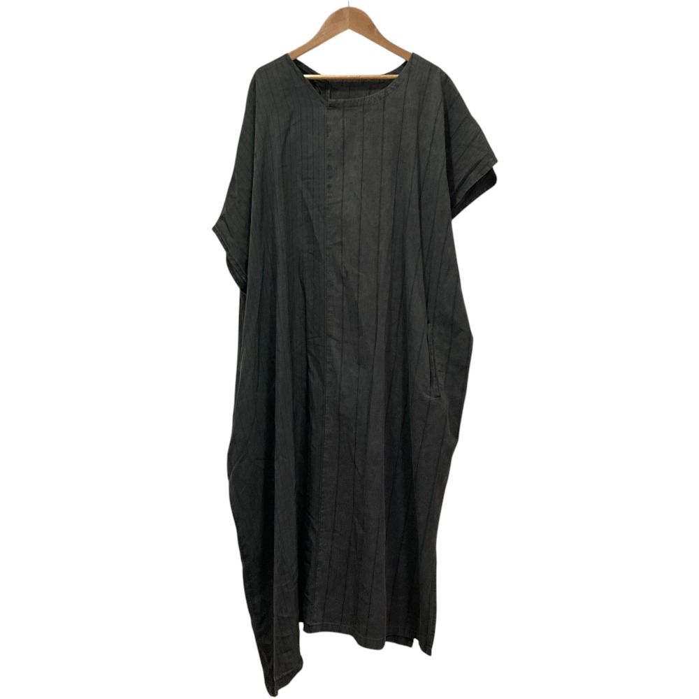 美品 Y's Yohji Yamamoto ワイズ ヨウジヤマモト ストライプ切替 アシンメトリー ワンピース YT-D04-027 サイズ2 グレー レディース 古着 中古 USED