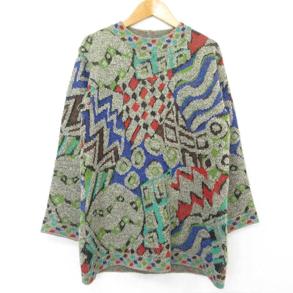 美品 MISSONI ミッソーニ ウールアルパカ ジオメトリック柄 ニット セーター Sサイズ グレー系マルチカラー レディース 古着 中古 USED