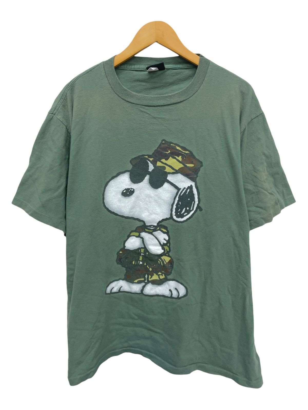 Changes (チェンジーズ) SNOOPY スヌーピー キャラクタープリントTシャツ 両面 USA製 90S 古着 ビンテージ THE FEW THE PROUD THE COOL カモフラ 迷彩 ミリタリー XL オリーブ系 メンズ/045