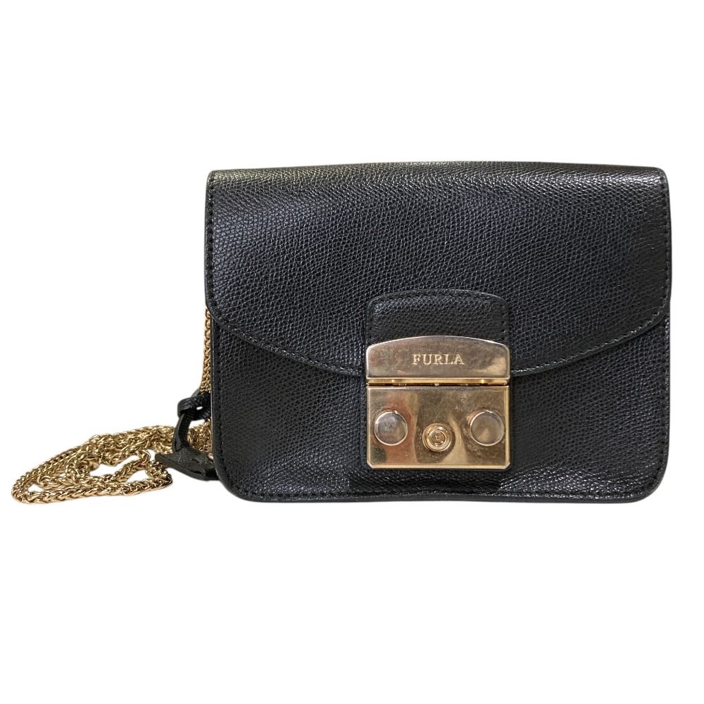 良品 FURLA フルラ メトロポリス チェーンショルダーバッグ ブラック レディース 古着 中古 USED