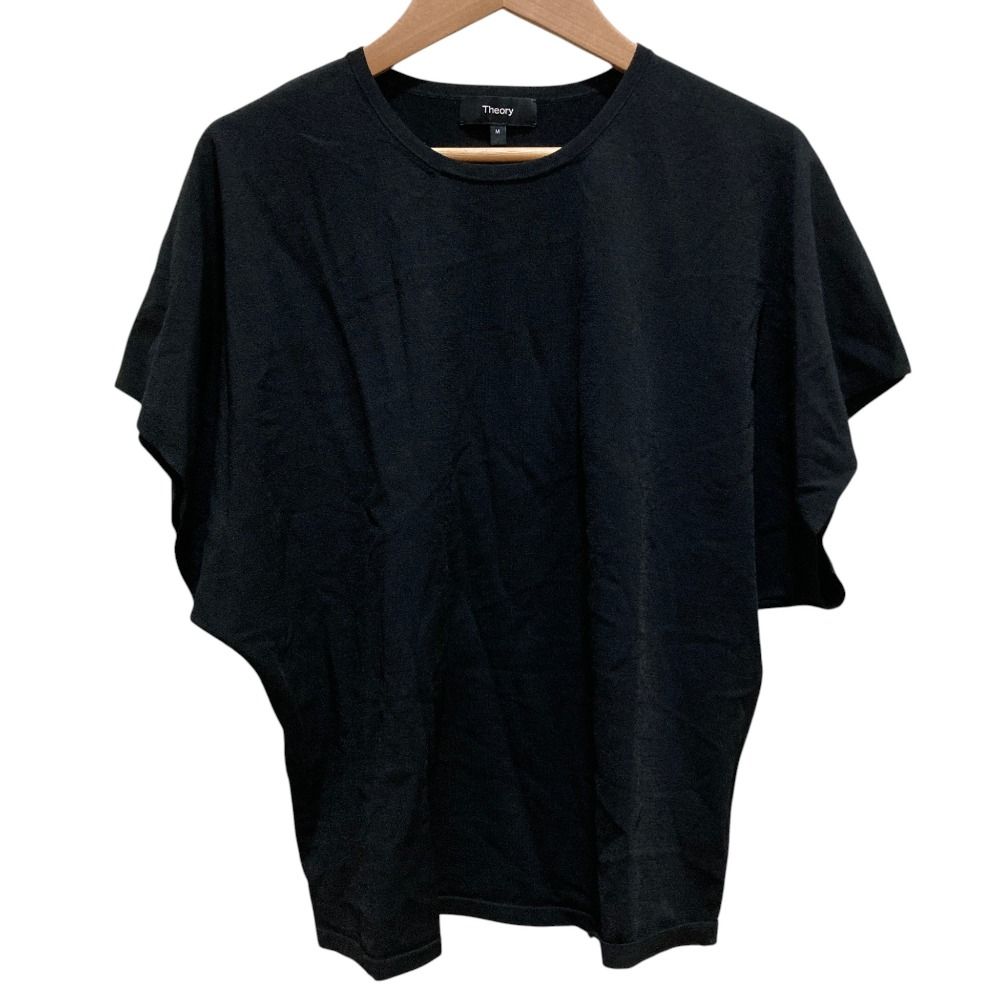 美品 25SS Theory セオリー WOOSTER CREPE KNIT BAT WING TOP J ショートスリーブ ニットカットソー M ブラック レディース 古着 中古 USED