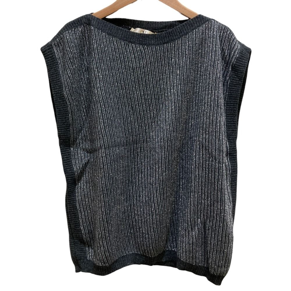 美品 VALENTINO Boutique ヴァレンティノブティック カシミヤブレンド ラメ糸 ニットベスト ノースリーブ セーター M グレー レディース 古着 中古 USED