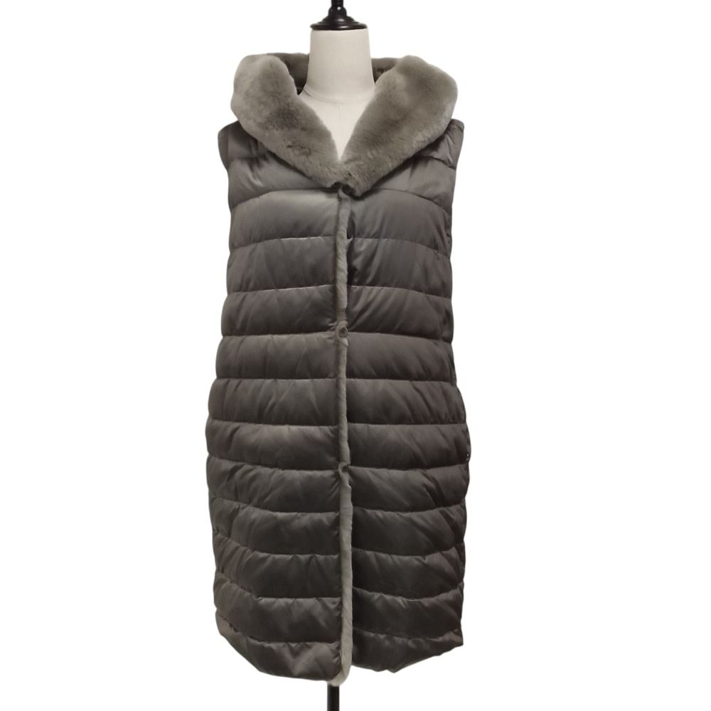 美品 Max Mara The Cube マックスマーラ ザキューブ ファートリム リバーシブルダウン ロングベスト 929606966 サイズ38 グレー レディース 古着 中古 USED 37,473円