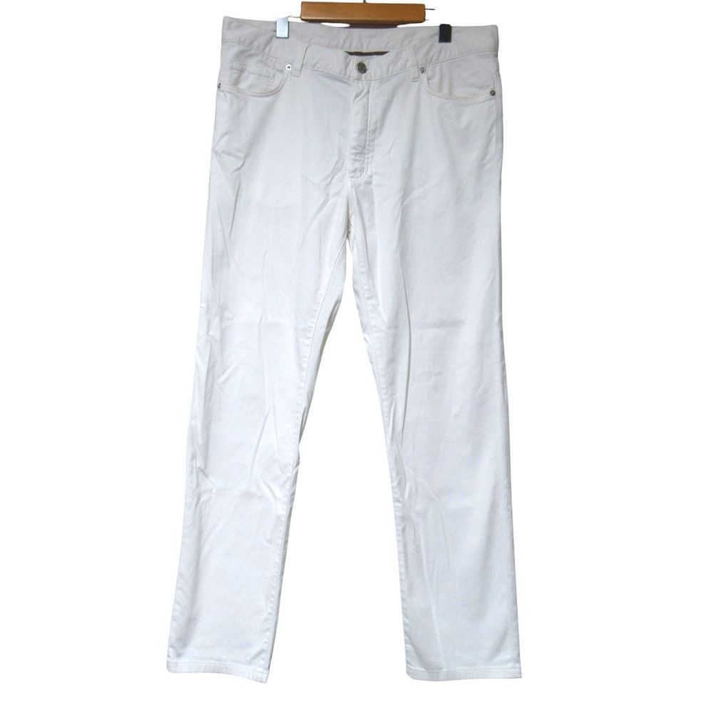 良品 ZEGNA ゼニア スリムフィット ストレッチ コットンパンツ サイズ36 ホワイト メンズ 古着 中古 USED
