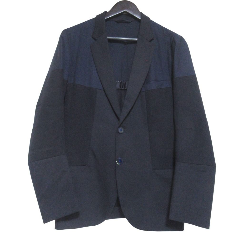 美品 Paul Smith ポールスミス 異素材 切り替え シングル テーラードジャケット Mサイズ ネイビー メンズ 古着 中古 USED