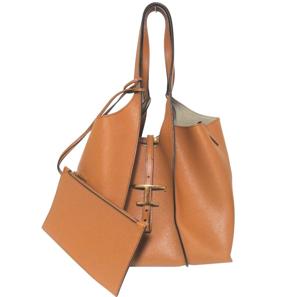美品 TOD'S トッズ T TIMELESS SHOPPING BAG SMALL Tタイムレス トートバッグ ショルダーバッグ キャメル ブラウン レディース 古着 中古 USED