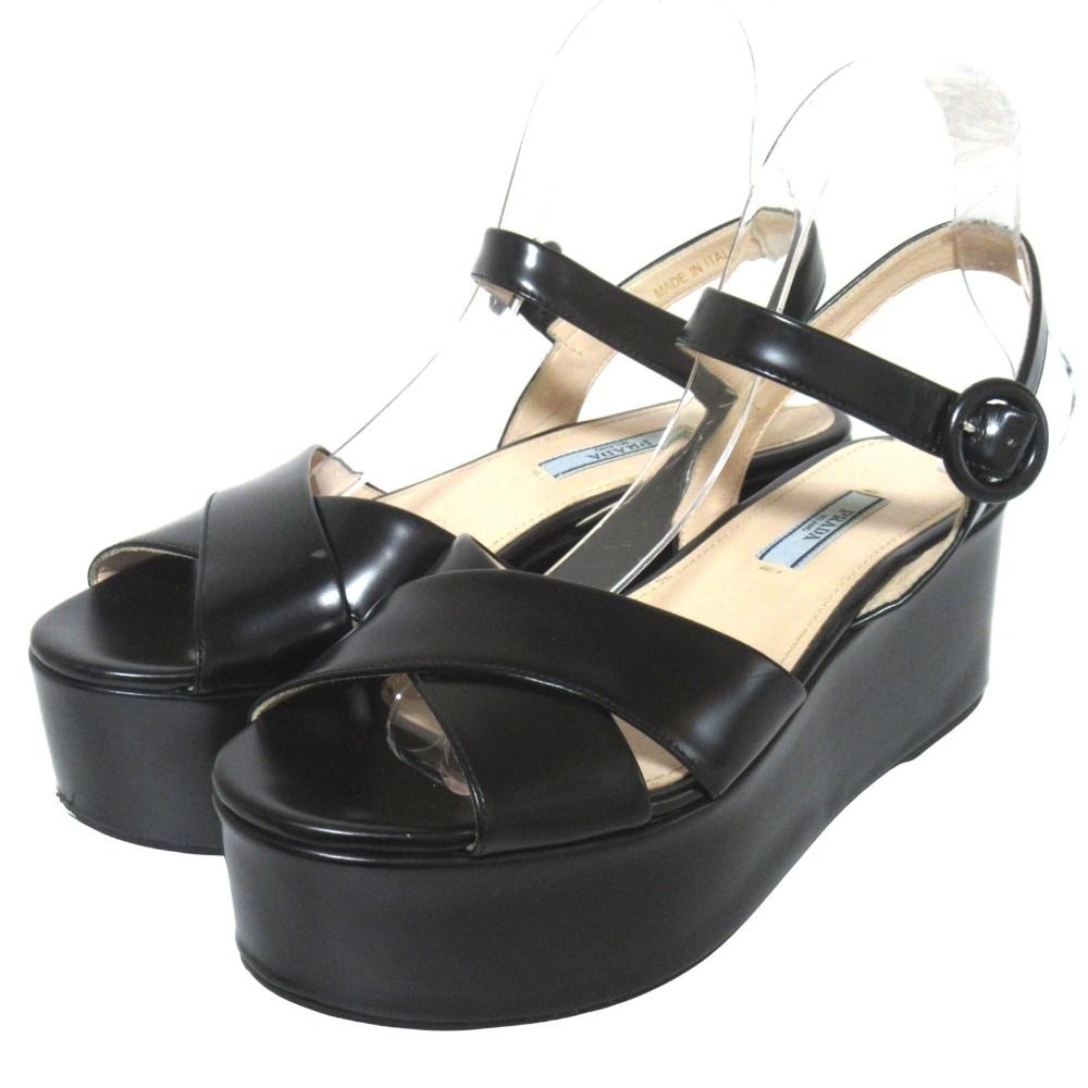 美品 PRADA プラダ アンクルストラップ ウエッジソール