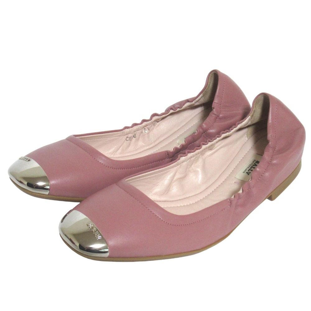 未使用 BALLY バリー レザー バレエシューズ フラットパンプス サイズ38.5 約25.5cm ライトピンク×シルバーカラー レディース 古着 中古 USED