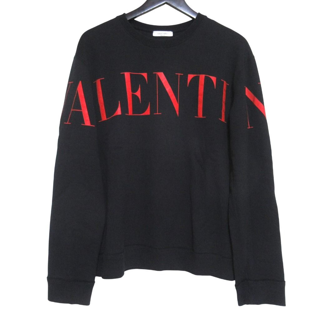 美品 VALENTINO ヴァレンティノ ロゴプリント 長袖 スウェット トレーナー XLサイズ ブラック メンズ 古着 中古 USED