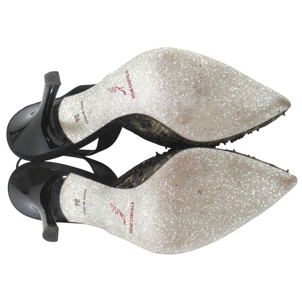 美品 Rene Caovilla レネカオヴィラ ビジュー装飾 レース ポインテッド