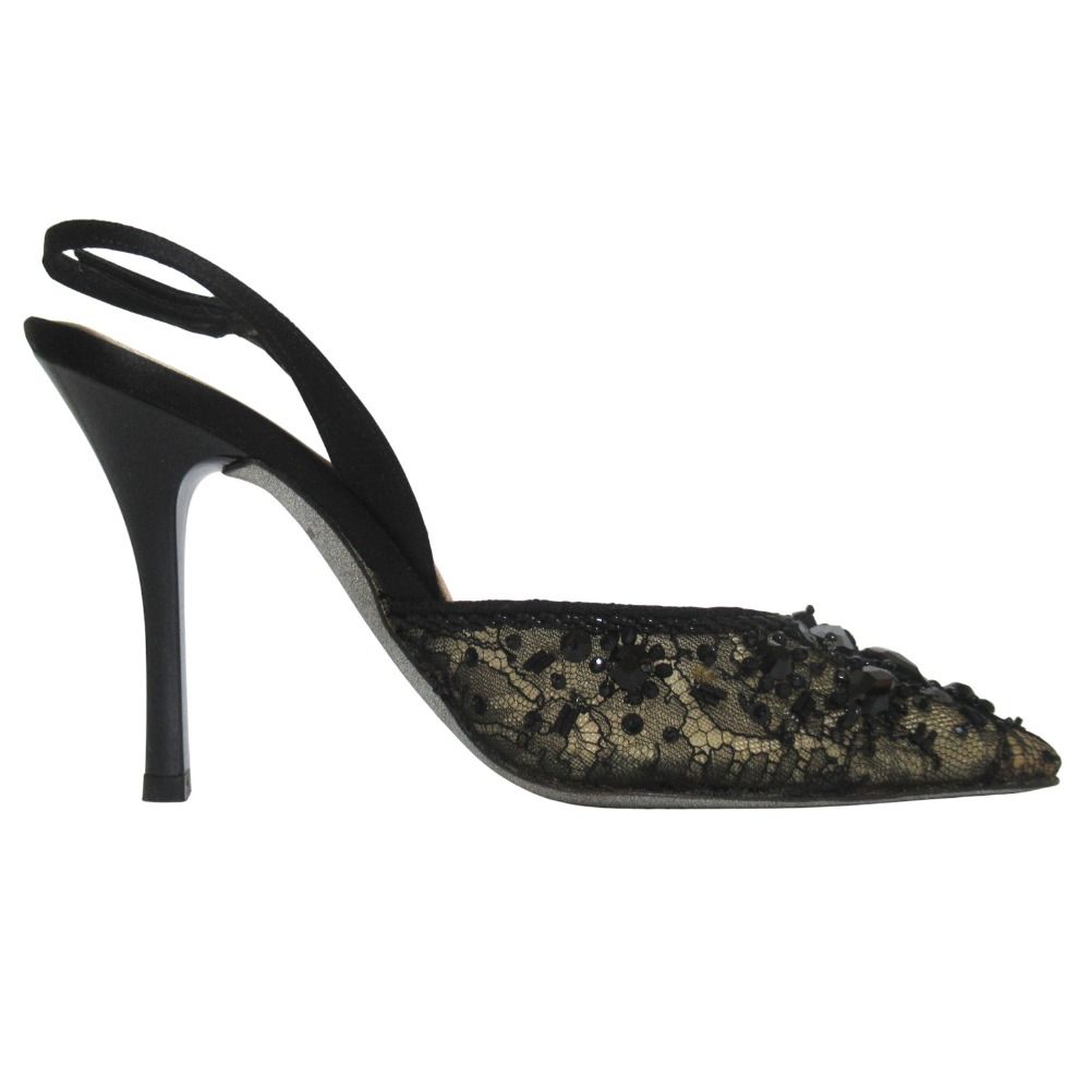 美品 Rene Caovilla レネカオヴィラ ビジュー装飾 レース ポインテッド