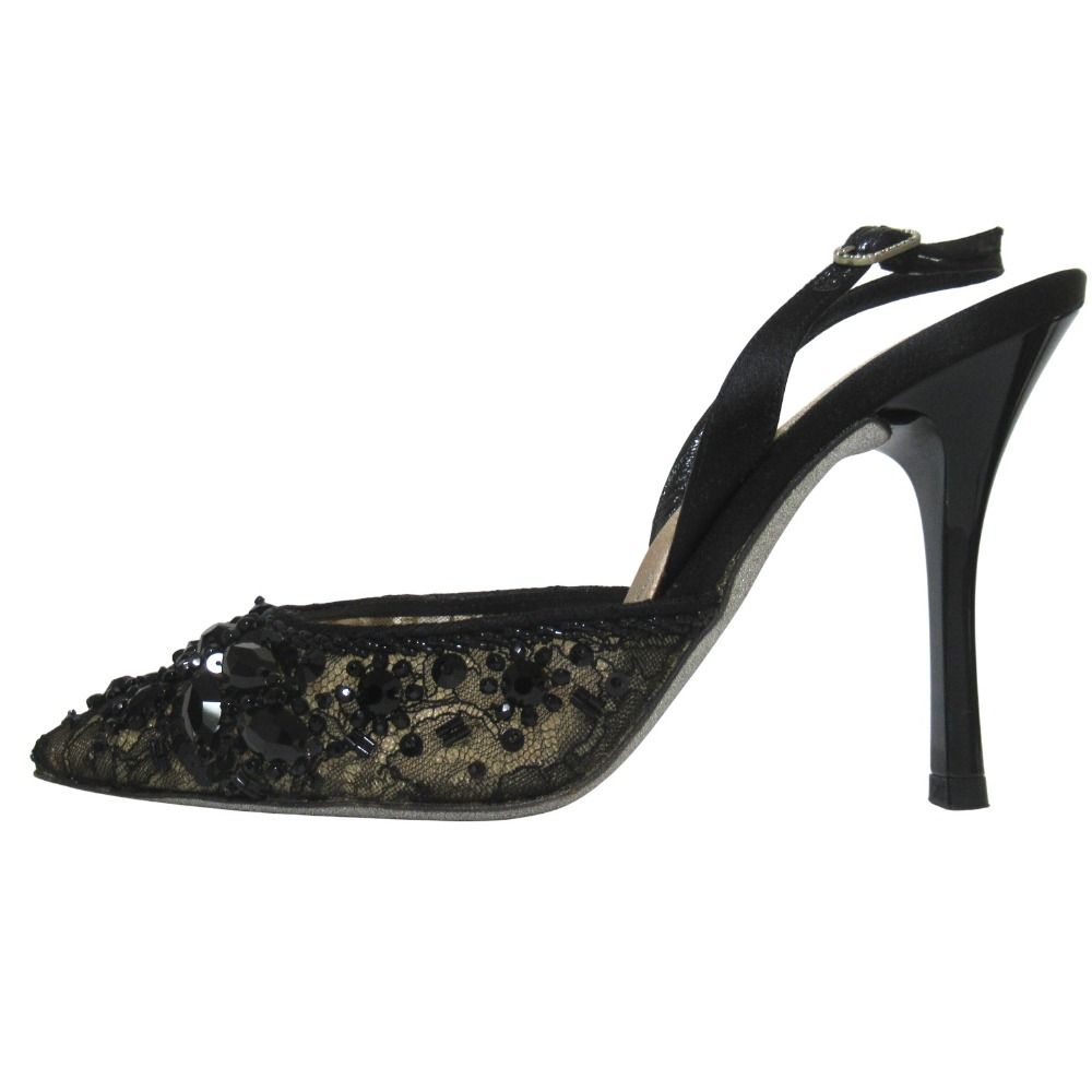 美品 Rene Caovilla レネカオヴィラ ビジュー装飾 レース ポインテッド