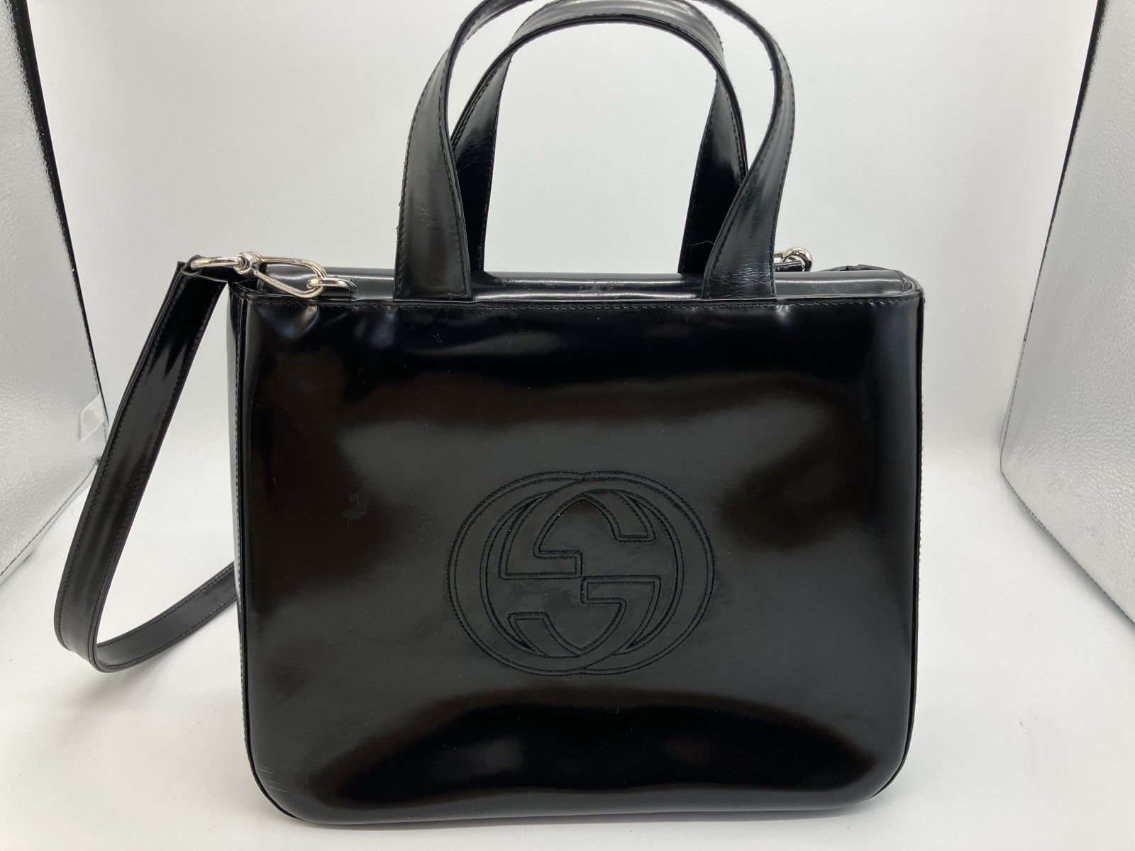 GUCCI グッチ インターロッキングG エナメル 2WAY ショルダーバッグ