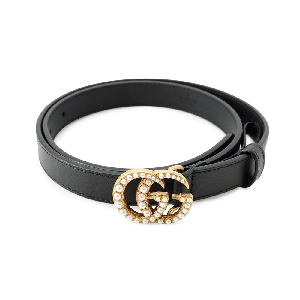グッチ ベルト GGマーモント レザー フェイクパール レディースサイズ75 476342 GUCCI 黒