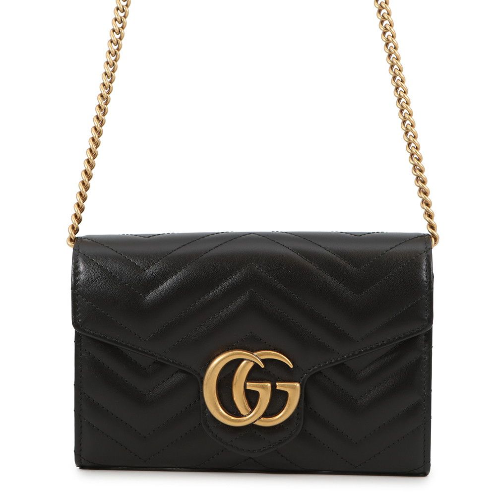 グッチ チェーンウォレット GGマーモント シェブロン キルティング 474575 GUCCI 財布 ダブルG ショルダーバッグ 黒