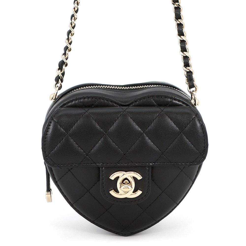 シャネル チェーンショルダーバッグ マトラッセ ココマーク ハート ラムスキン AP2784 CHANEL 黒