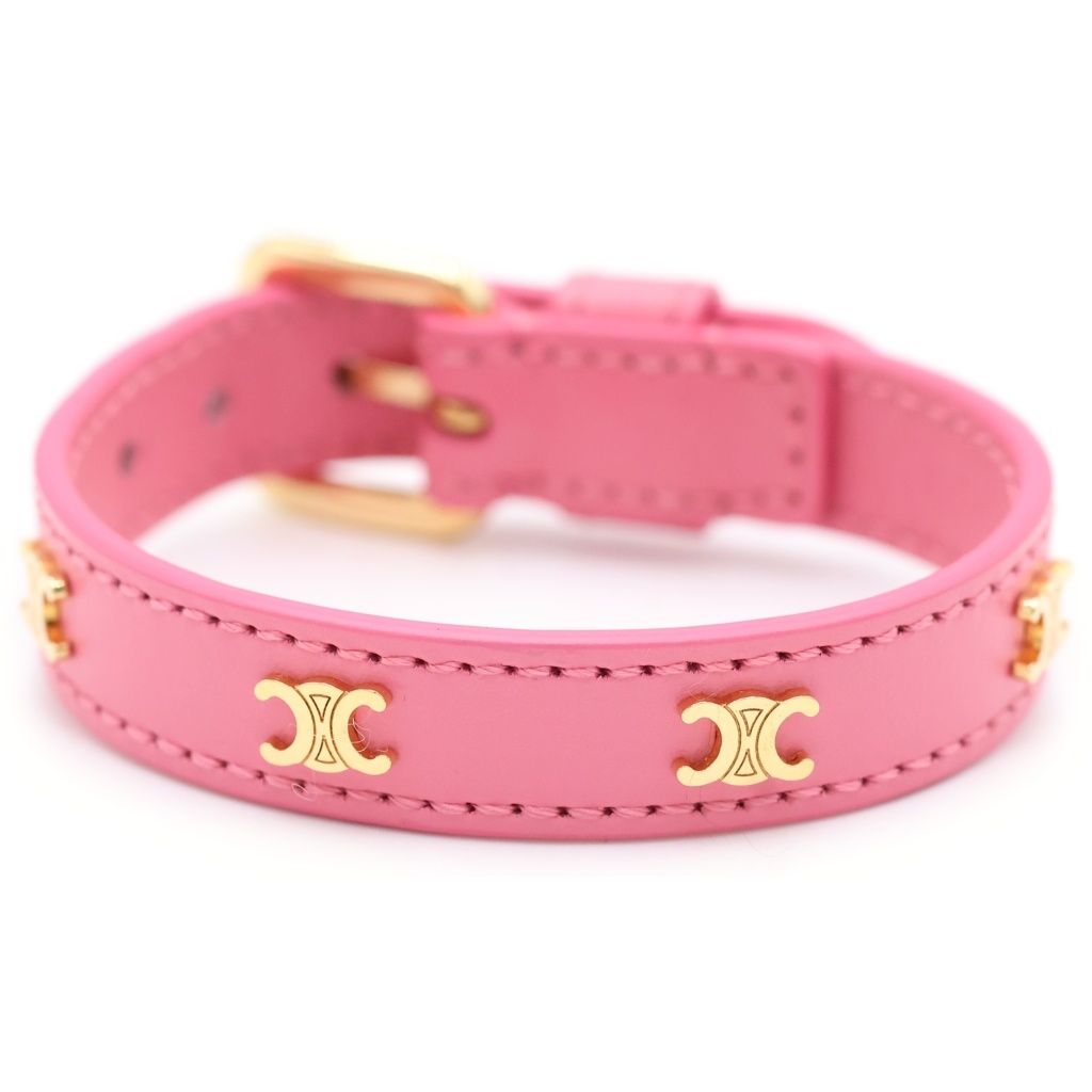 CELINE (セリーヌ) MULTI LEATHER BRACELET トリオンフモチーフ マルチ レザーブレスレット ピンク/ゴールド 46X623SMO