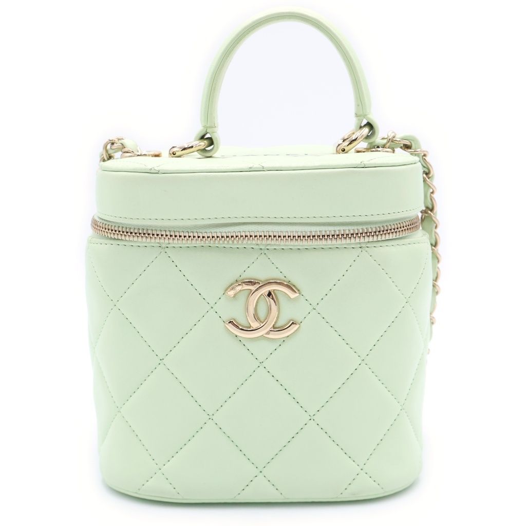 CHANEL (シャネル) マトラッセ バニティ ラムスキン レザー チェーンショルダーバッグ グリーン ゴールド金具