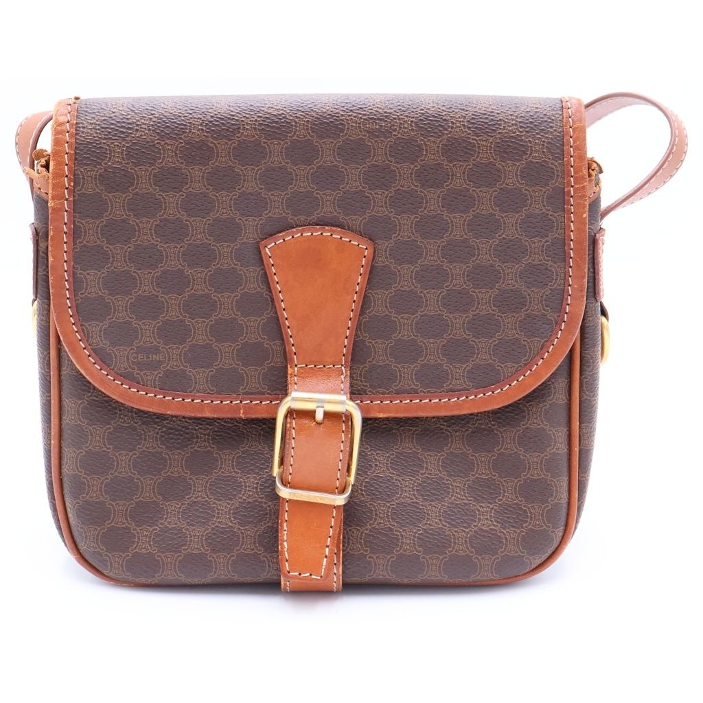 CELINE (セリーヌ) マカダム柄 フラップ ショルダーバッグ ゴールド