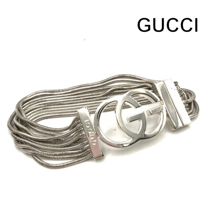 美品 GUCCI グッチ インターロッキング GG ロゴ 10連 チェーン ブレスレット 腕輪 アクセサリー シルバー レディース ブランド 小物 m15142