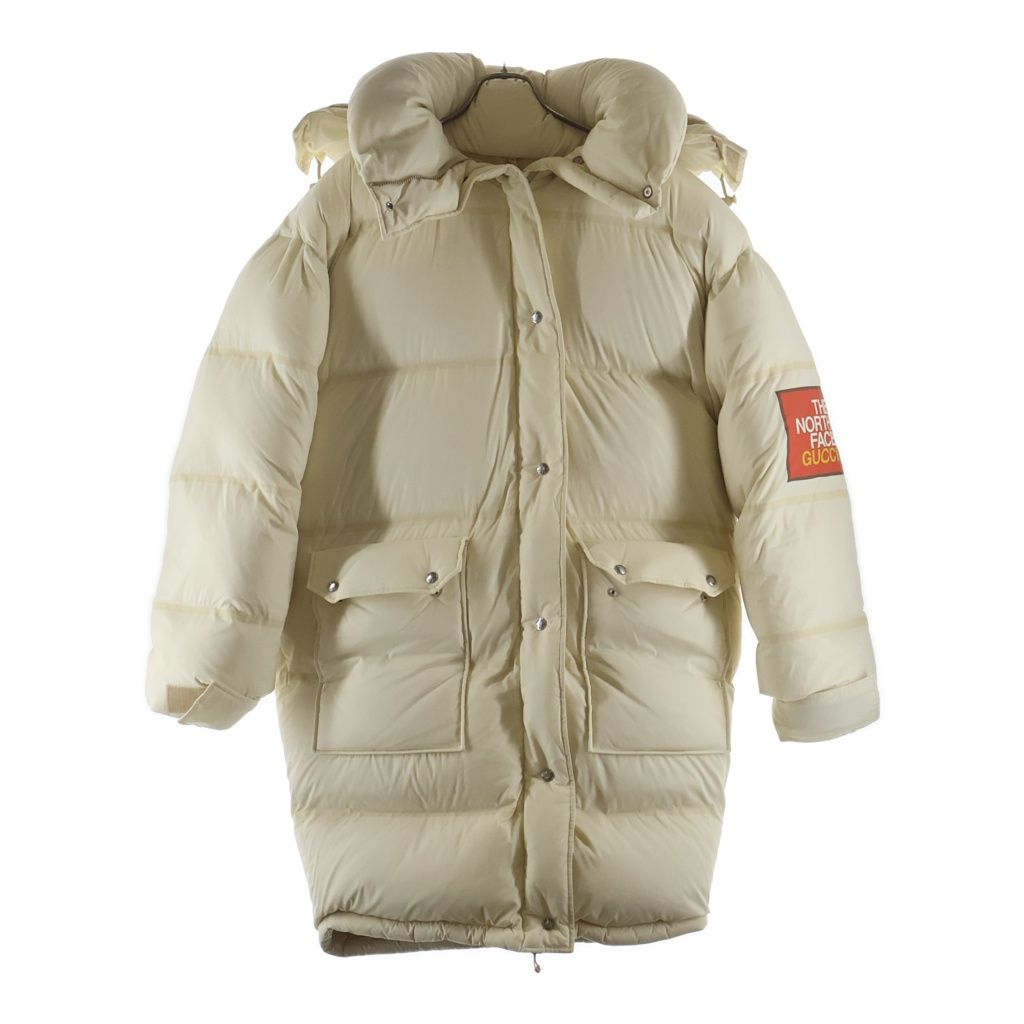 GUCCI (グッチ) 22SS ロゴプリント フーデッド ダウン ロングジャケット コート アイボリー 671794