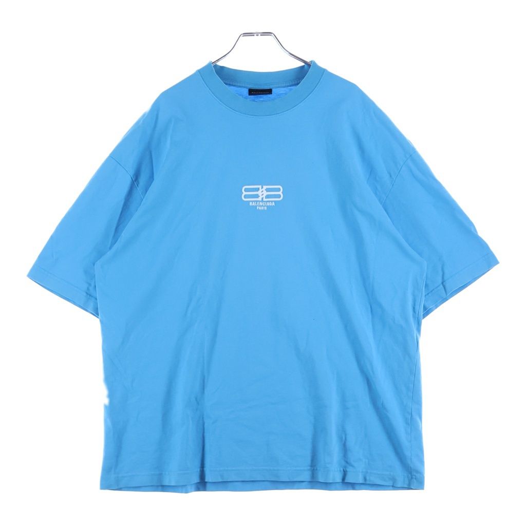 BALENCIAGA (バレンシアガ) 22AW BB PARIS ICON ミディアムフィットロゴ刺繍Tシャツ チャコール ブルー 612966 TMVG7