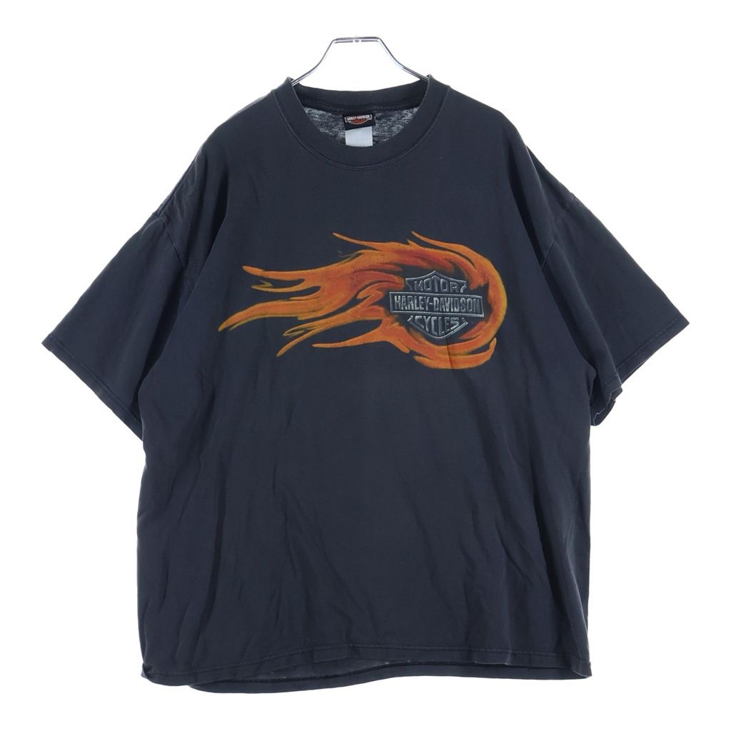 HARLEY DAVIDSON (ハーレーダビッドソン) VINTAGE 00S FLAME LOGO ヴィンテージ フレームロゴデザイン クルーネック カットソー 半袖Tシャツ ブラック