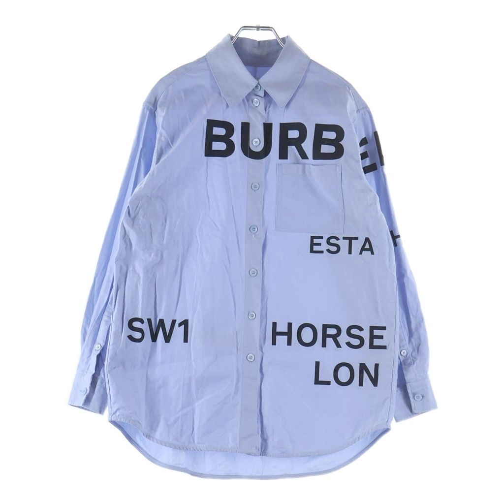 BURBERRY (バーバリー) ホースフェリープリント オックスフォード オーバーサイズ 長袖シャツ ブルー 8040827