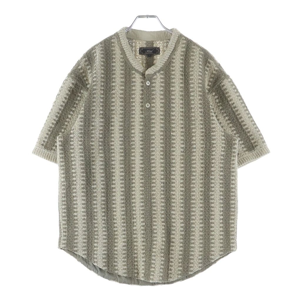 KITH (キス) Geo Crochet Warner Pullover ボタンクロージャー ニット半袖Tシャツカットソー ベージュ/カーキ 26-071-060-0008-2-0