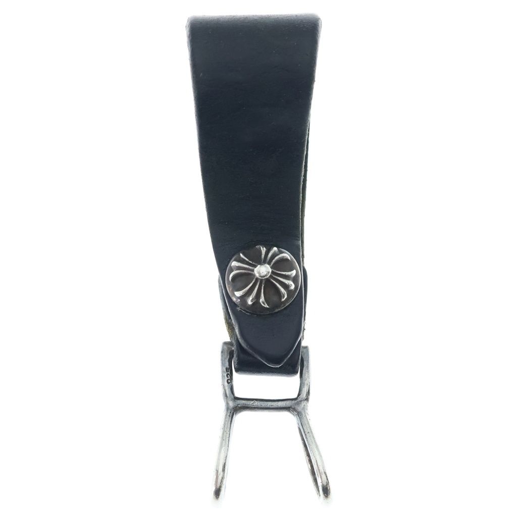 CHROME HEARTS (クロムハーツ) BELT LOOP クロスボールボタンレザーベルトループ シルバー/ブラック BCA397