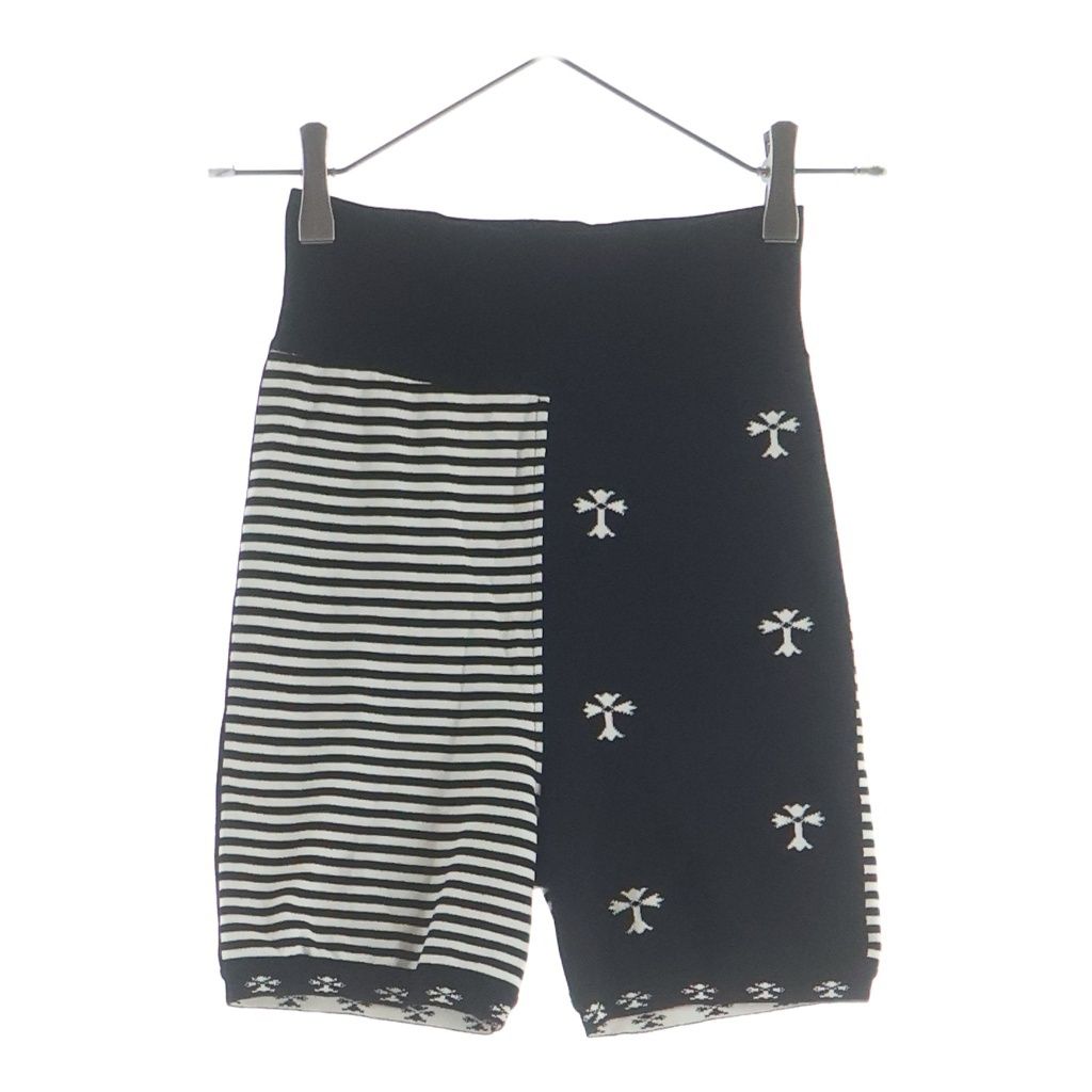 CHROME HEARTS (クロムハーツ) SPLIT SHORTS STRIPED CROSS スプリットショーツ クロス ニット地 ボーダー ブラック/ホワイト