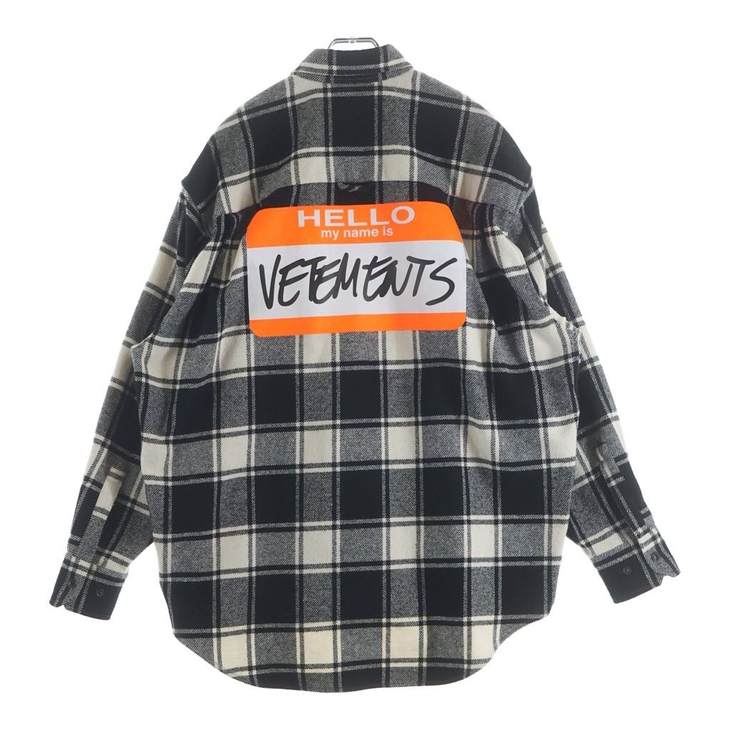 VETEMENTS (ヴェトモン) MY NAME IS FLANNEL SHIRT プリントシャツ 長袖 ブラウス ブラック/ホワイト