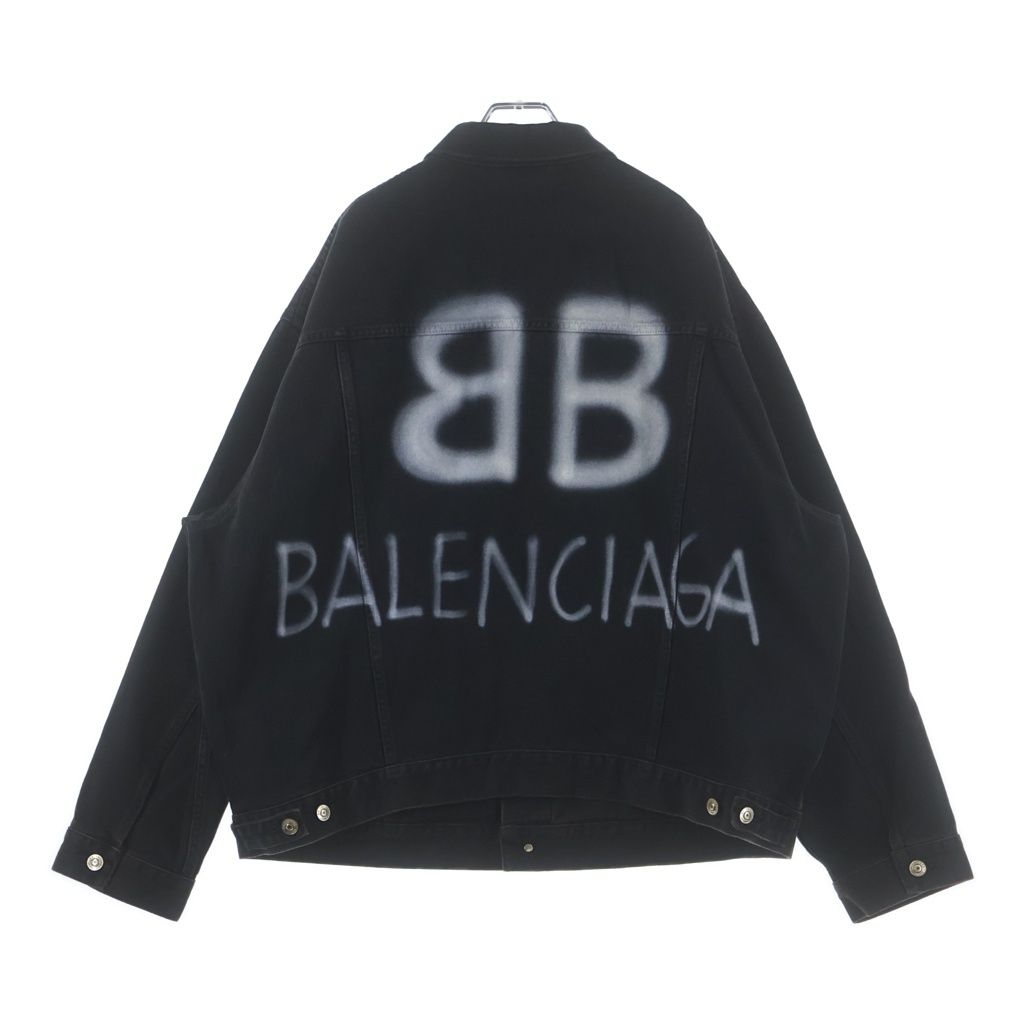BALENCIAGA (バレンシアガ) 23AW Spray Paint BB Logo Denim Jacket 678354 バックスプレーロゴプリント デニムジャケット ブラック
