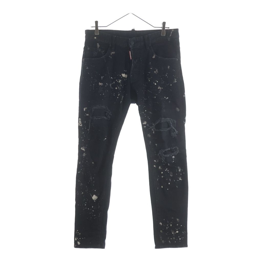 DSQUARED2 (ディースクエアード) ペイント加工 スリムストレート デニムパンツ ブラック 46 71LB028130564