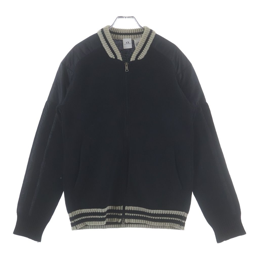EMPORIO ARMANI (エンポリオアルマーニ) 袖切り替え ジップ ニット カーディガン ブラック