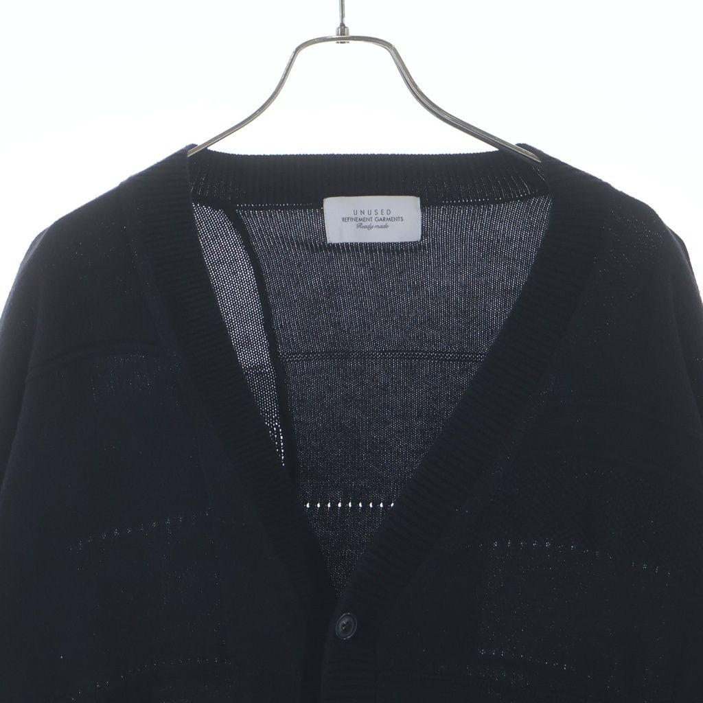 UNUSED アンユーズド COTTON KNIT CARDIGAN ブロックデザイン コットン ニットカーディガン ブラック US2499 UNUSED (アンユーズド) COTTON KNIT CARDIGAN ブロックデザイン