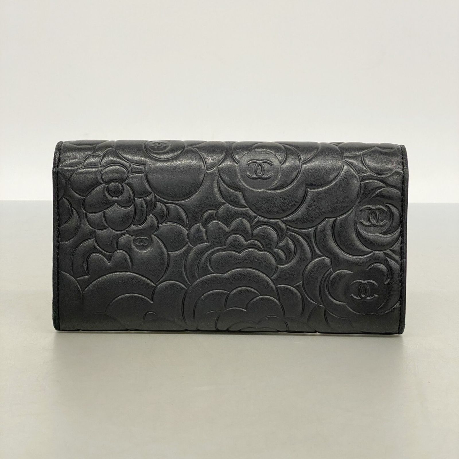 シャネル(Chanel) シャネル 長財布 カメリア ラムスキン ブラック